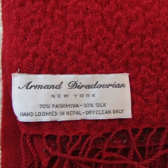 Scarlet Red Armand Diradourian Pashmina & Silk Beaded Scarf w/Fringe--36" X 87" - Picture 2 of 6